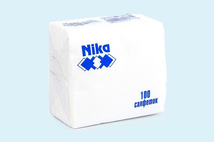 NIKA, Салфетки бумажные 1-слойные белые ,100шт в упак