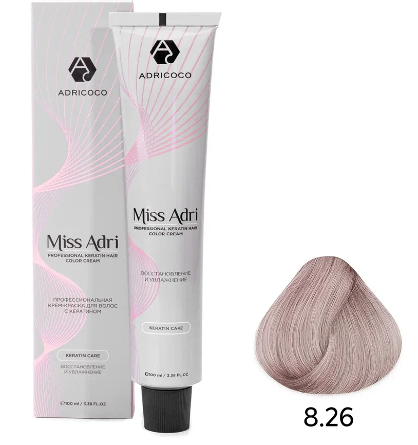 ADRICOCO, Крем-краска для волос Miss Adri 8.26 Светлый блонд фиол. розовый 100мл, арт 1637206 Ч/З
