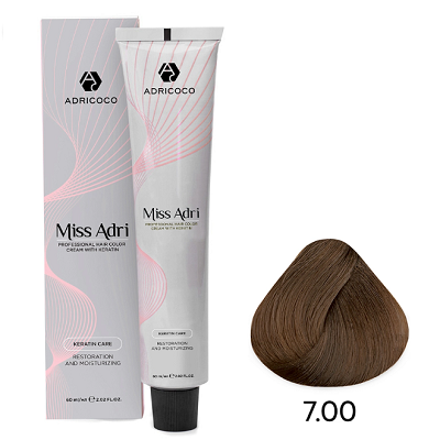 ADRICOCO, К/краска д/волос Miss Adri с кератином, 7.00 Блонд интенсивный 60 мл, арт 8712791